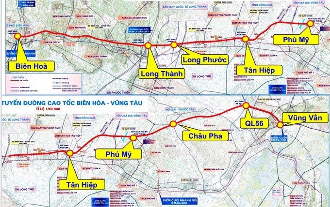 Vị trí dự án đường cao tốc Biên Hòa Vũng Tàu