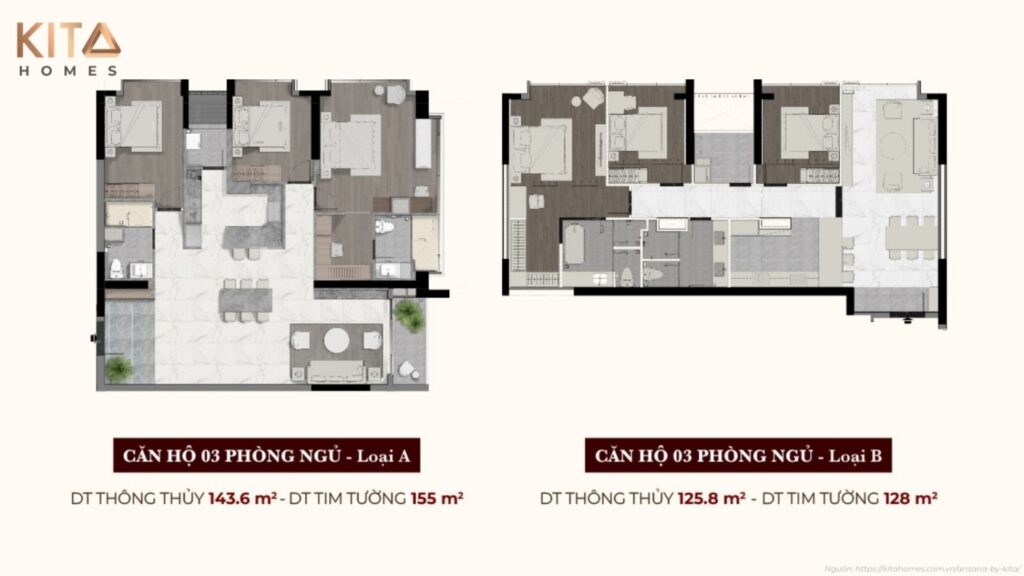 Hình ảnh mặt bằng thiết kế layout chi tiết các loại căn hộ tại dự án Ansana by Kita.
